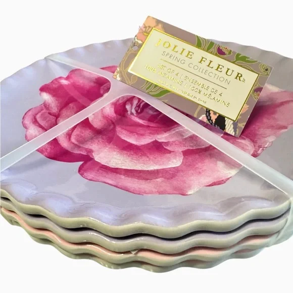 Jolie Fleur Set of 4 Roses 9” Melamine Dinner Plates - Picture 4 of 5